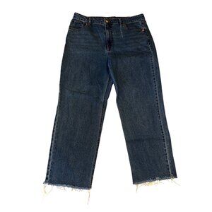 Mid-Rise Straight-Leg Recycled Blue Denim Jeans With Raw Hem‎ Wild Fable Size 14